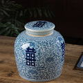 Jingdezhen Antique Blue & White Ceramic Pot - Double Happiness Character Storage Tea Pot for Home Decoration