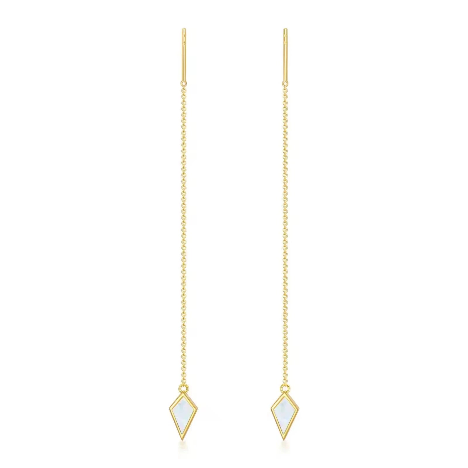 YFN Luxury Jewelry 14K Solid Gold Simple Design Triangle Opal Threader Earrings for Women