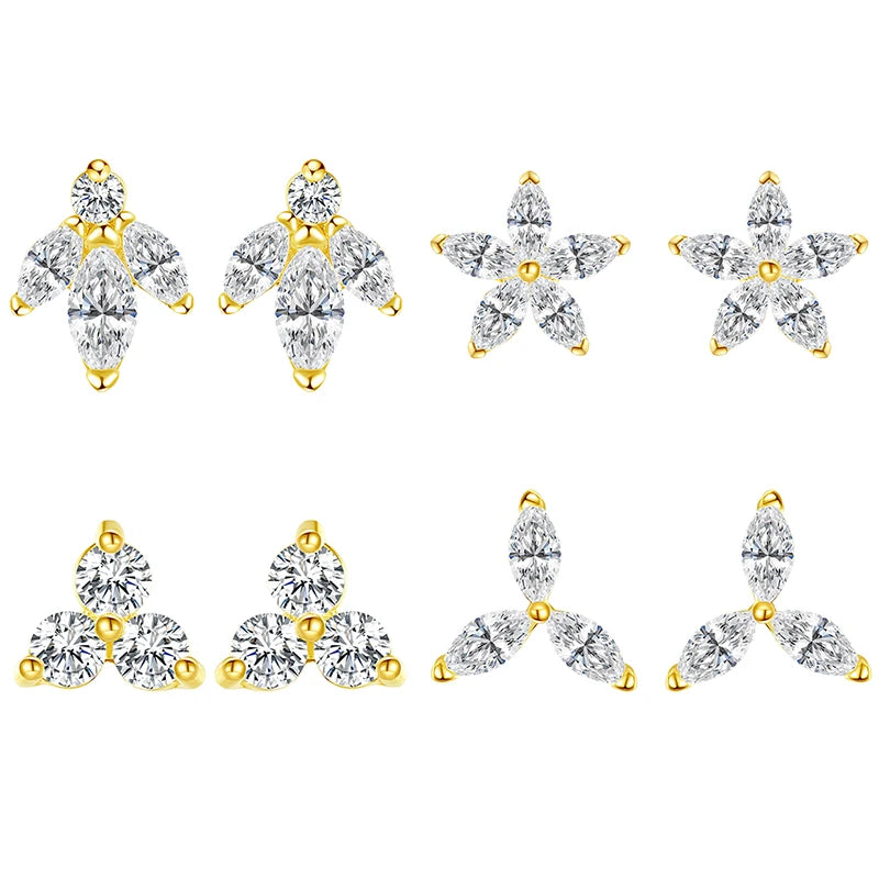 Daidan Zircon Earrings 925 14K Gold Plated Flower Stud Sterling Silver Stud Dainty Leaf  Earrings