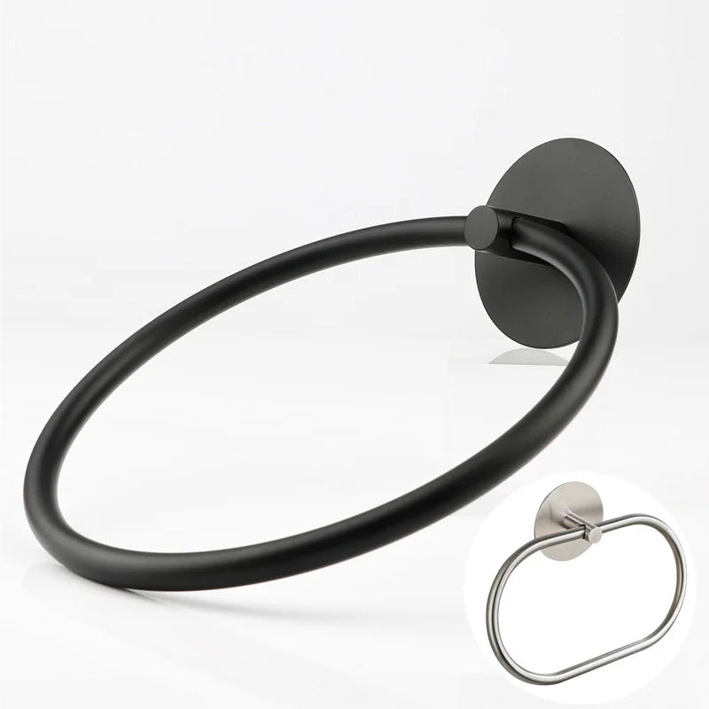 Modern Black Finish Stainless Steel Wall Mounted Bathroom Accessories Luxury Towel Ring Holder and Rack for Hotels