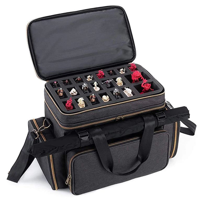 Ultimate Dungeon Master Travel Bag DND Tabletop RPG Organizer with Dice Tray Mat Holder Miniature Foam Storage Handbook Pocket