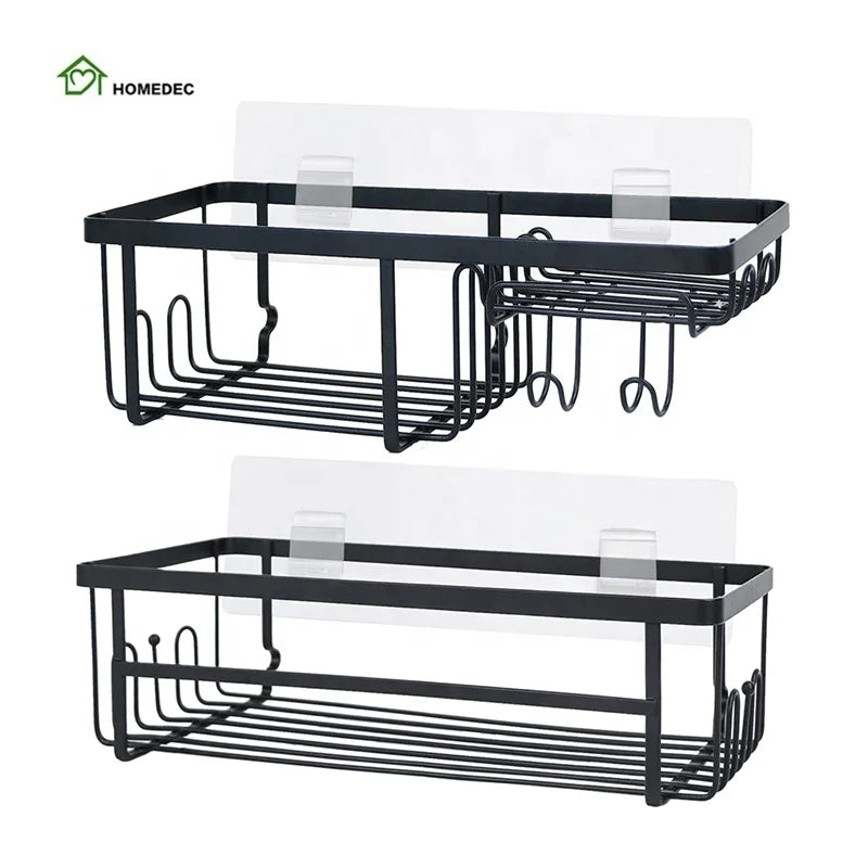 Homedec Modern Wall-Mounted Dual-Tier Eco-Friendly Durable Black Metal Corner Bathroom Organizer Rack Shower Caddy Holder 3-Year