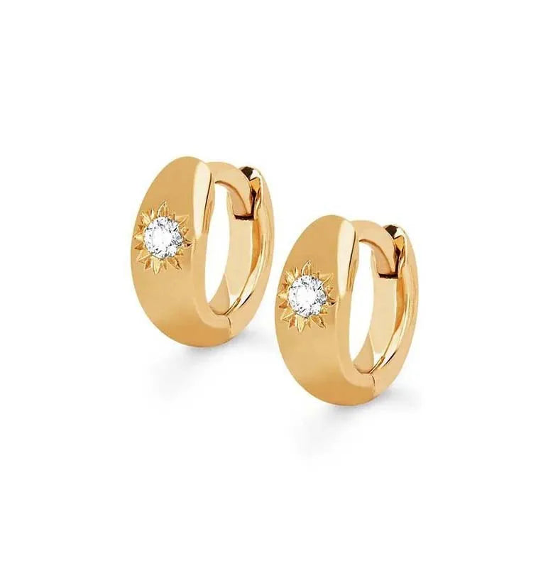 Milskye Modern Custom Fine Fashion Jewelry for Women 925 Silver 14k Gold Plated Single Star Set Rounded Zircon huggies Earrings