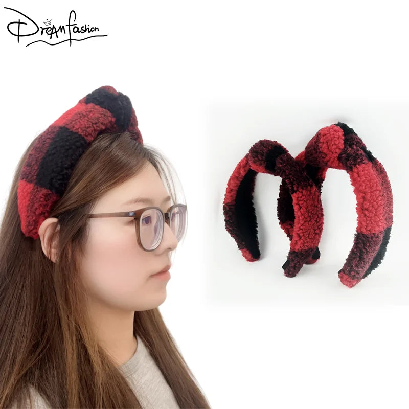 RTS Mama Mimi Christmas Gift Red and Black Plaid Bowknot Headbands Teddy Hairband Winter Women Baby Hair Accessories