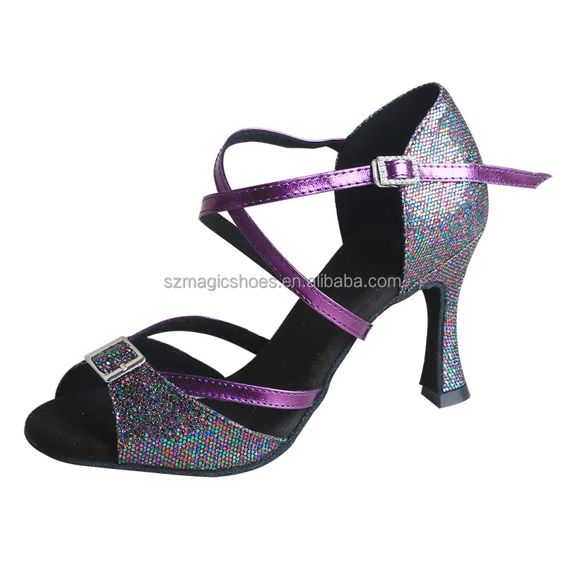 Customized Salsa Dance Shoes Party Colorful Glitter 9CM