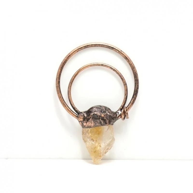 PM42345 Raw Citrine Crystals Healing Stones Free Form Point Hoop Pendant Antique Copper Plated Vintage Retro Boho Chic Jewelry