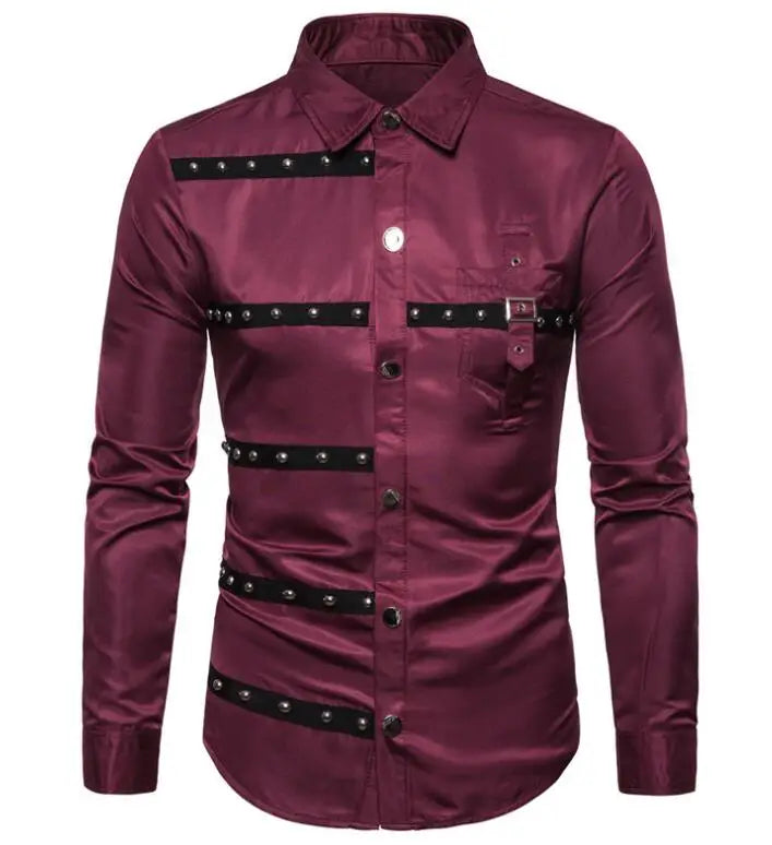 New Arrival Spring Man Gothic Rivet Pocket Buttons Shirt Mens Fashion Designer Shirts Size 3XL