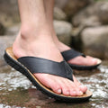 Men's Casual Summer Flip-Flops Chancletas Anti-Slippery Leather Beach Sandals for Winter