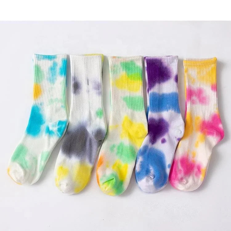 Wholesale 10 Pairs Colorful Tie Dye Crew Socks Men Unisex Streetwear Trending Sport Logo Custom Breathable Socks