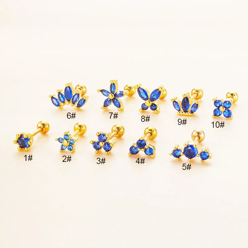 Wholesale Trendy Sapphire Zircon Earring with Women Flower Crown Piercing 316l Stainless Steel Earrings 2022