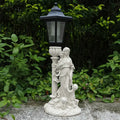 Vintage Street Lamp Resin Sculpture with Elegant Lady & Children Group Classic Home Decor for Indoor Outdoor Garden