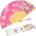 Guansen Flowers Hand Held Fans Bamboo Folding Fans With Fabric Sleeve Gifts Eco-friendly Chinese Vintage Retro Style Fans
