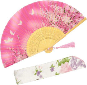 Guansen Flowers Hand Held Fans Bamboo Folding Fans With Fabric Sleeve Gifts Eco-friendly Chinese Vintage Retro Style Fans