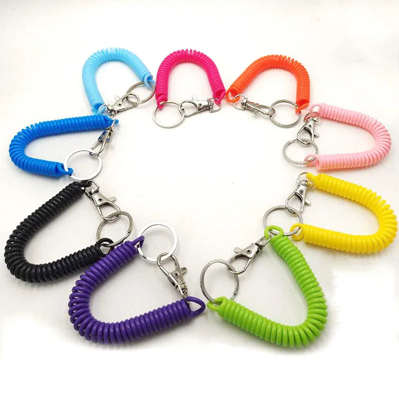 Fashion 2 Diameter Spiral Wrist Coil with Metal Key Ring Coil Elastic Keychain Retractable Spring Coil Keychain