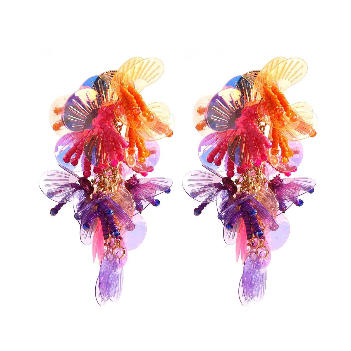 2023 New Arrival Fashion Jewelry Flower Earrings Bohemian Style Rice Beads Plastic Sequins Woven Floral Beaded Bohemian Earrings