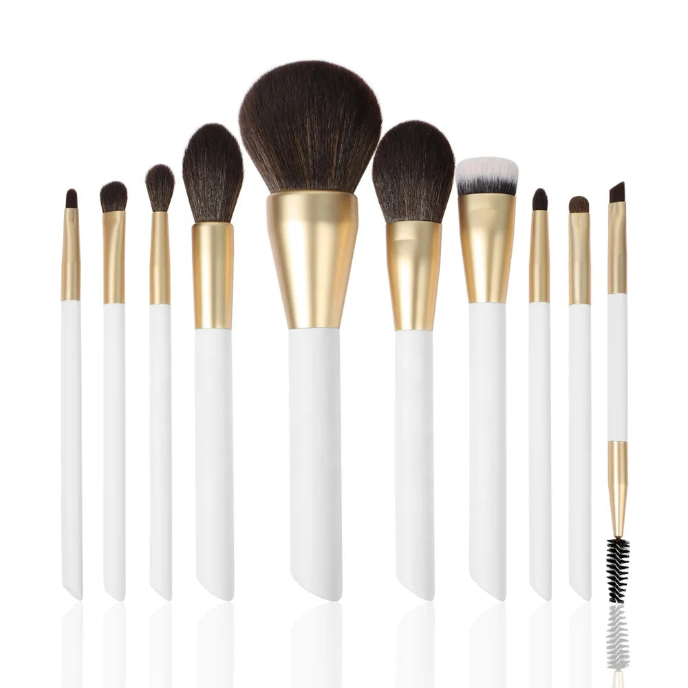 ZH 10 PCS Cosmetics Tube Fluffy Synthetic Hair Low Moq Large High End New Best  White Angled Custom Makeup Brush