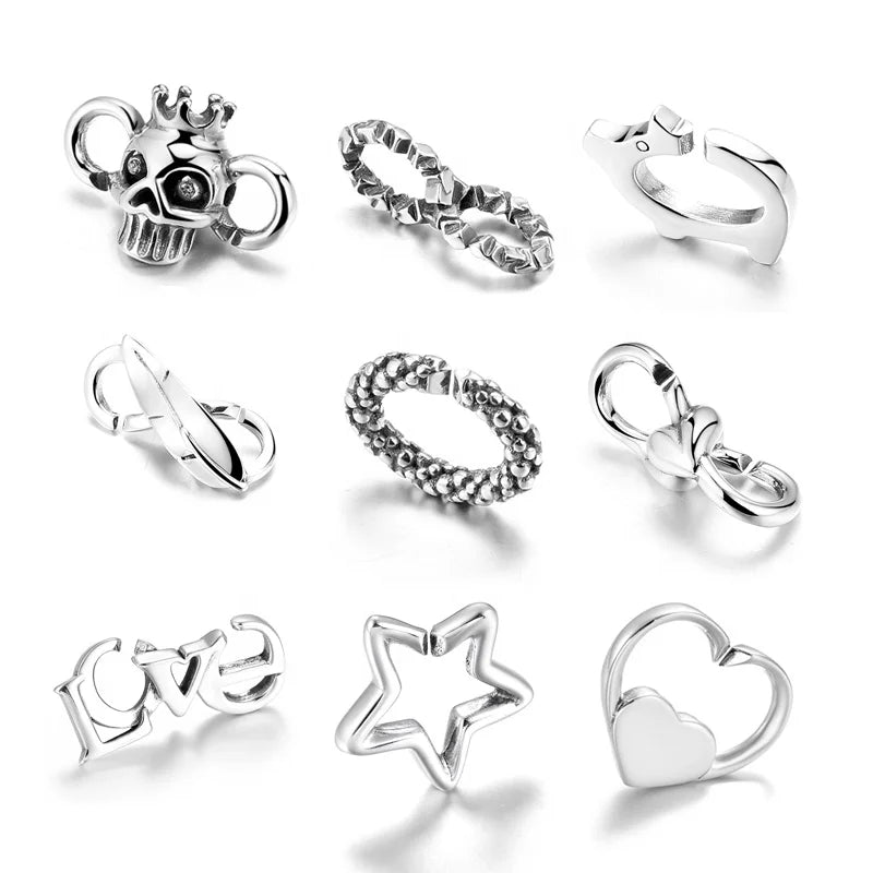 Real 925 Sterling Silver Classic Retro Charms Beads Fit Hard Rubber X Bracelets DIY Multi Shapes Jewellery Wholesale Lots Bulk