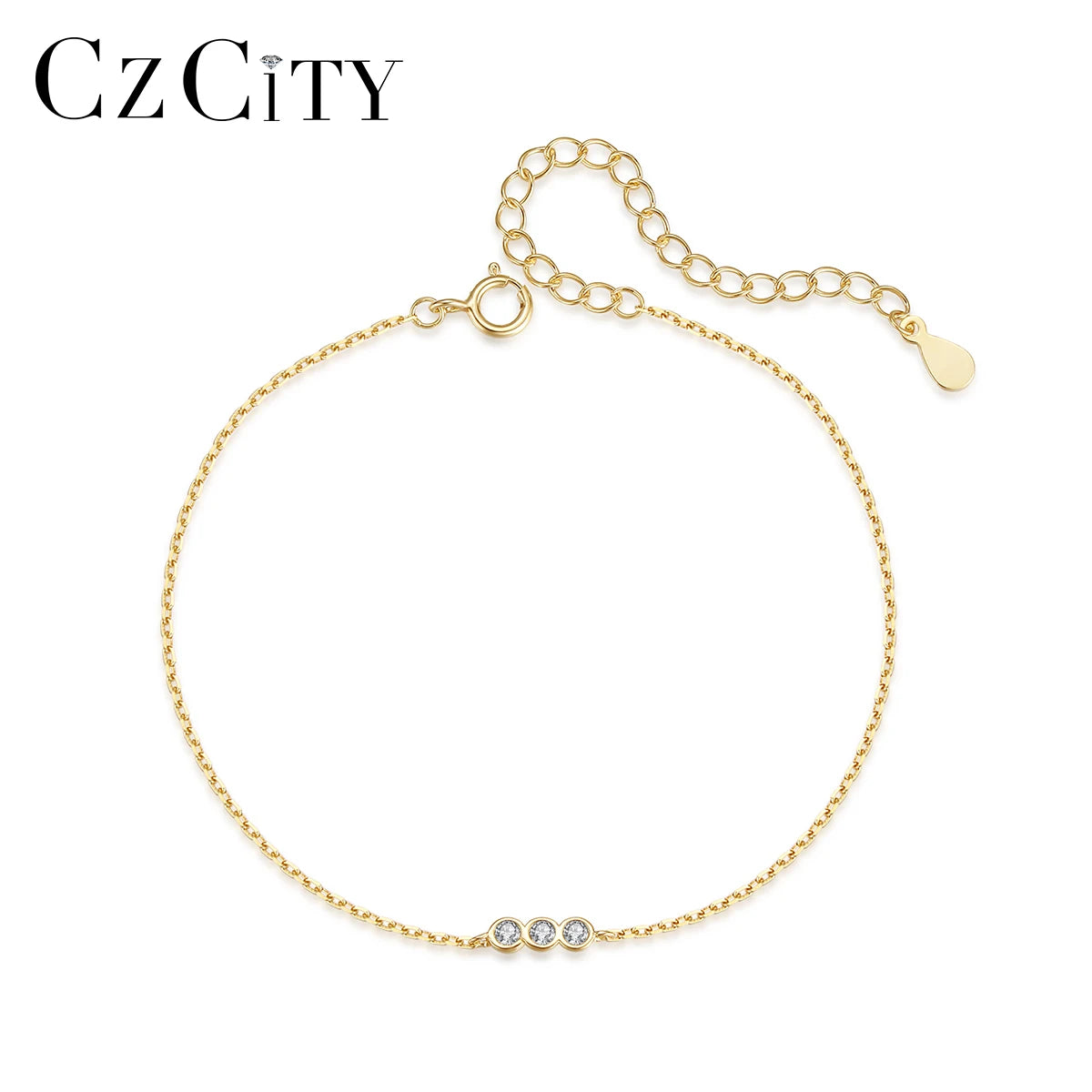 CZCITY Unique Vintage Trendy Trending Gold Bangle Woman Summer S925 Sterling Sliver Zircon Bracelet Adjustable