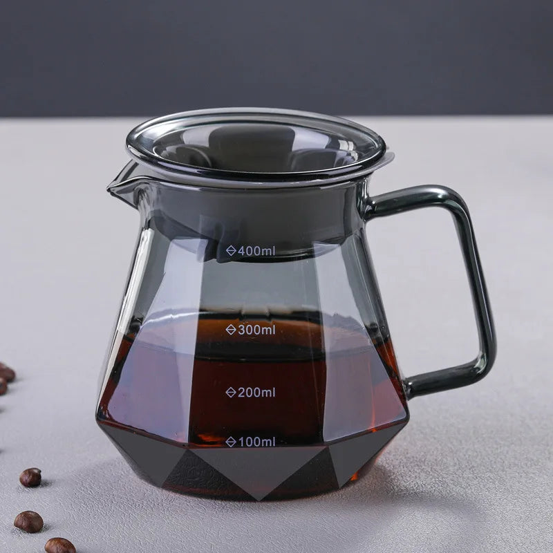 New Design Smoky Grey Glass Diamond Coffee Pot Heat-resistant 400/600ml Coffee Server