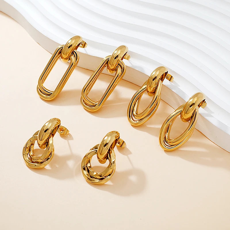 Fashionable Simple Stainless Steel Wholesale Jewelry Tarnish Free PVD 18K Gold Plated Waterproof Unique Drop Earrings for Women