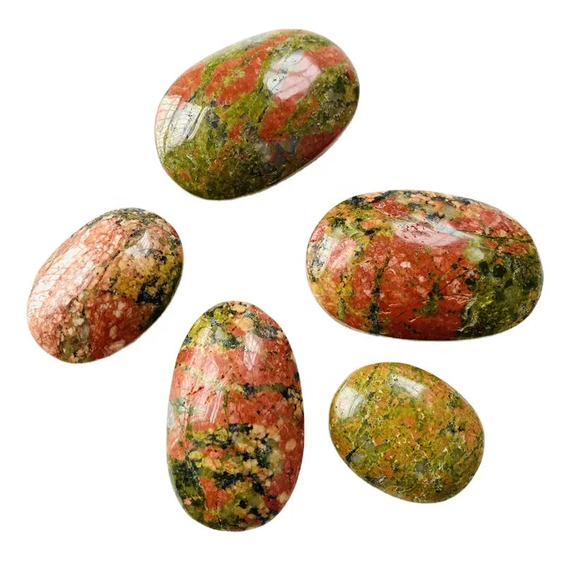 Wholesale Natural Green Crystal Palm Stone 5-8cm Healing Unakite Palm Stone