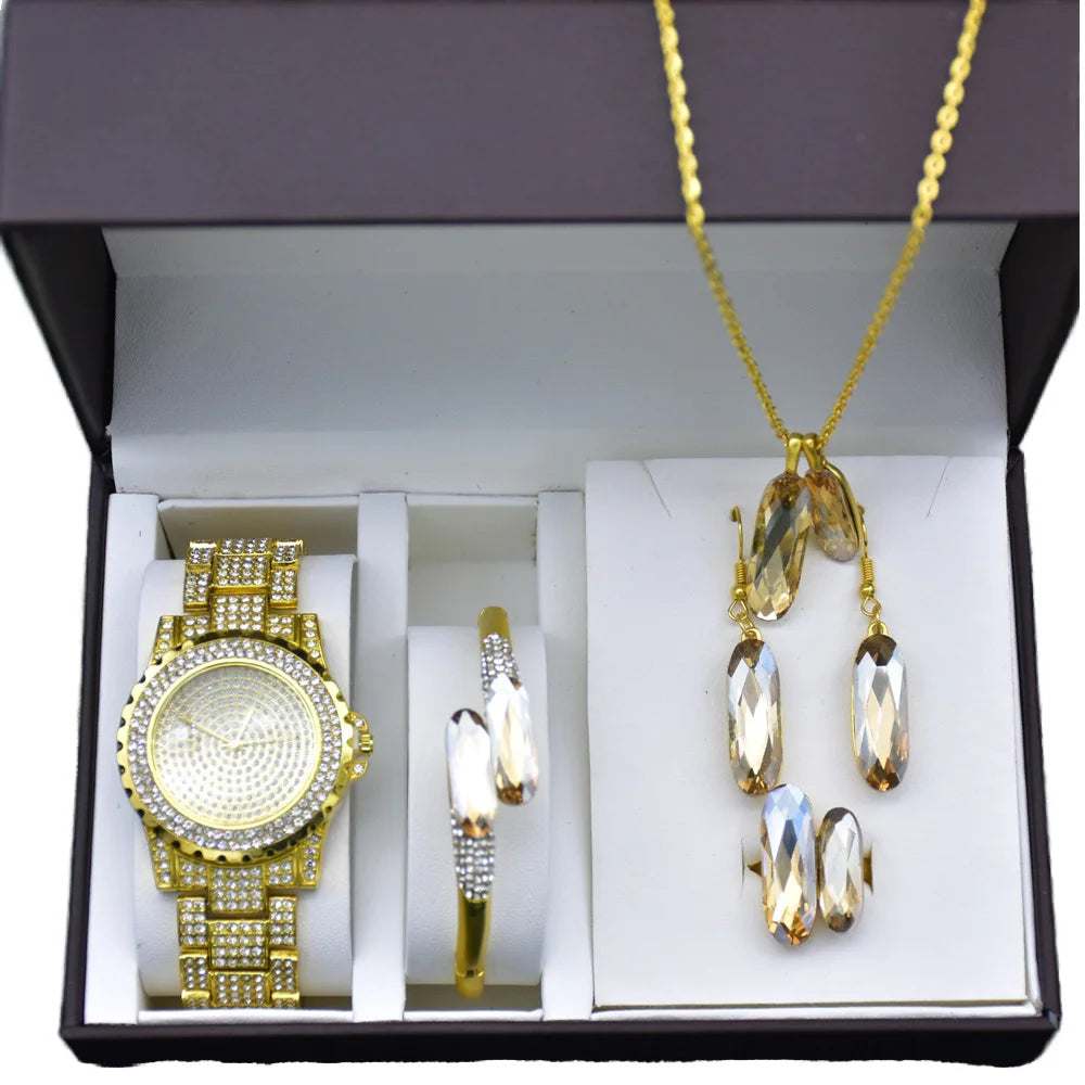 Fenyi wholesale full diamond ladies watch bracelet necklace set