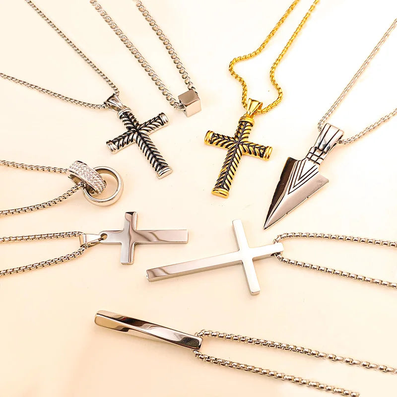 Ins Hot Selling Hip Hop Men Jewelry Necklace Titanium Steel Cross Circle Pendent Stainless Steel Punk Necklaces for Male