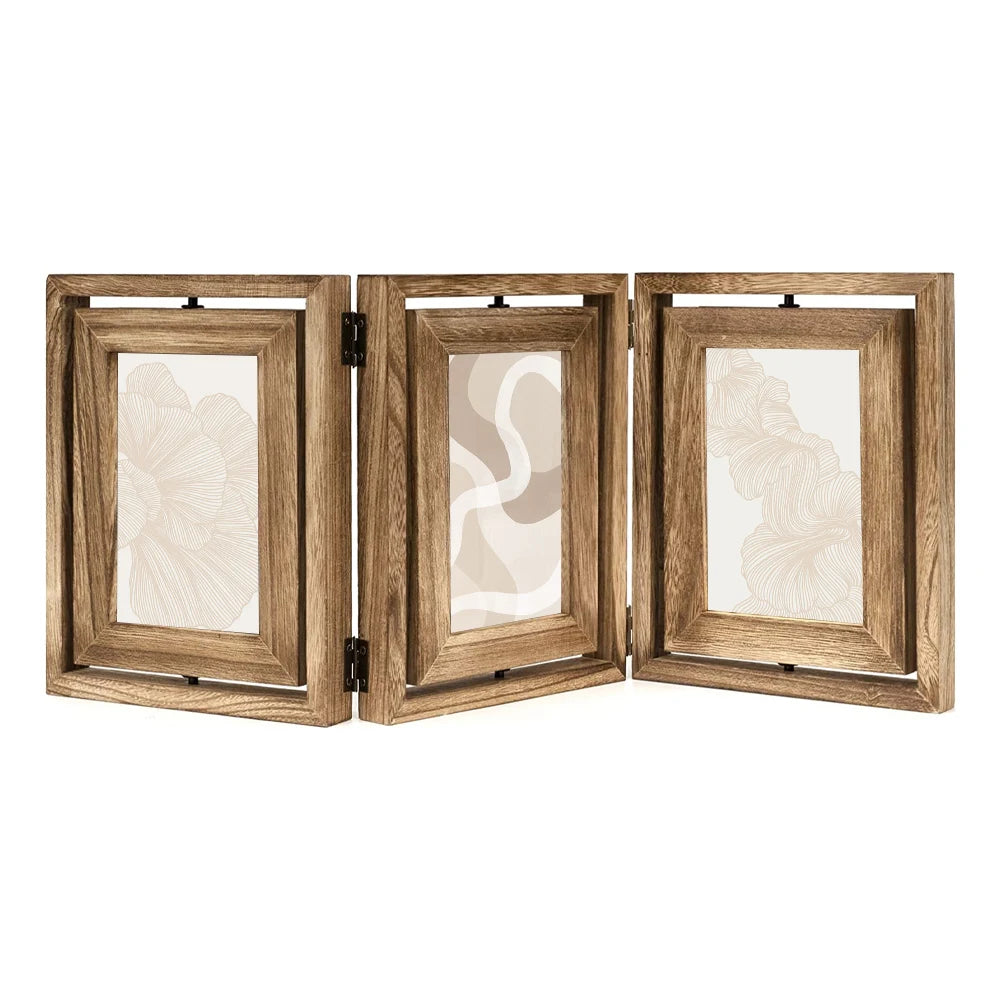 Triple Photo Frame Double-Sided Display 360Â° Rotating Picture Frame Vintage Tabletop Picture Frame