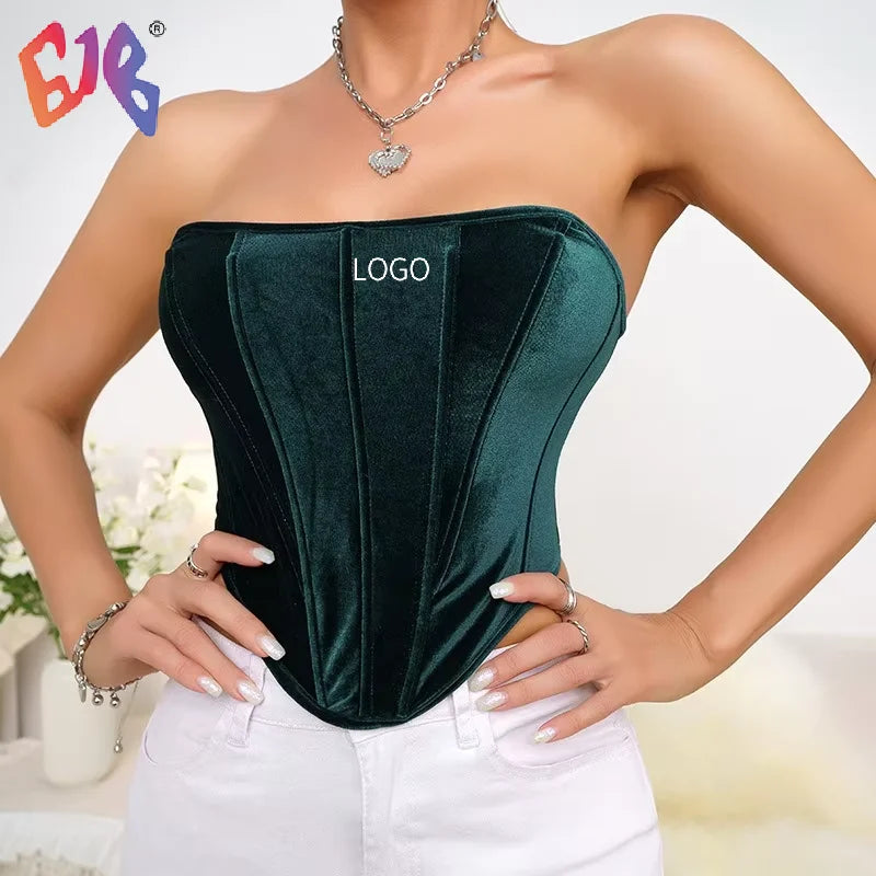 Vintage Palace-Style Velvet Corset Top Strapless Slim Fit Waist-Cinching Backless Bustier for Women MegaBDM