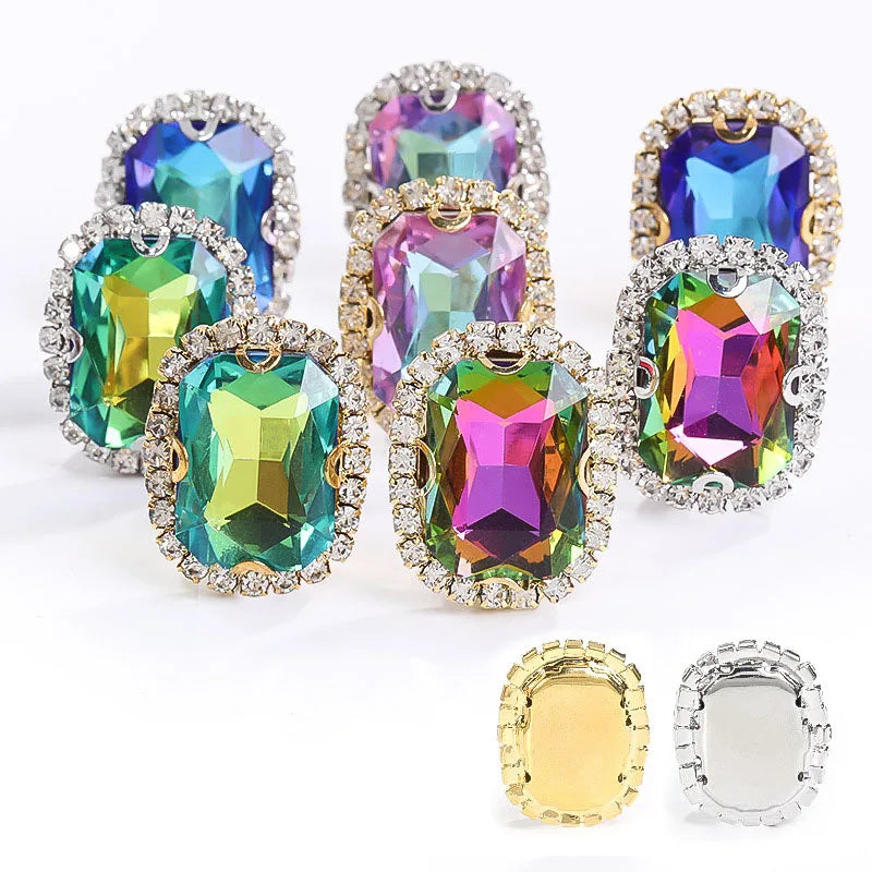 Strass Chain Stones Wholesale Rectangular Octagonal Crystal Diamond Sew on Claw Setting Glass Rhinestone for DIY Opp Bag 2 Bags