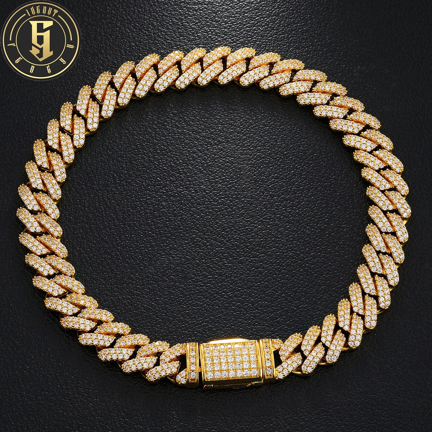 Luxury 9mm Gold Plated Brass 2 Rows Prong Setting AAAAA Cubic Zirconia Mens Party Hip Hop Jewelry Cuban Link Bracelet