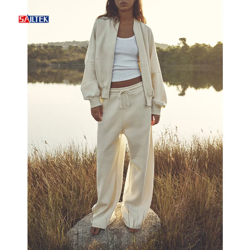 Spring 2026 Women Clothes Sets for Women Custom Design Tracksuits 2 Piece Zip up Hoodie and Jogger Set Cotton Tracksuit Ladies