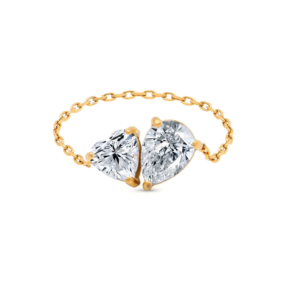 Chris April in Stock 316L Stainless Steel Drop Heart Solitaire Zirconias Chain Ring for Ladies