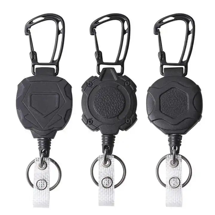 Heavy Duty Carabiner Retractable Badge Reel Holder Tactical Wire Rope ID Badge Reel Anti Lost Badge Keychain Reel