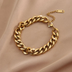 Wholesale 18K Gold Plated Stainless Steel Cuban Chain Bracelet Personalized Hip Hop Style for Women and Men for Gifts Parties