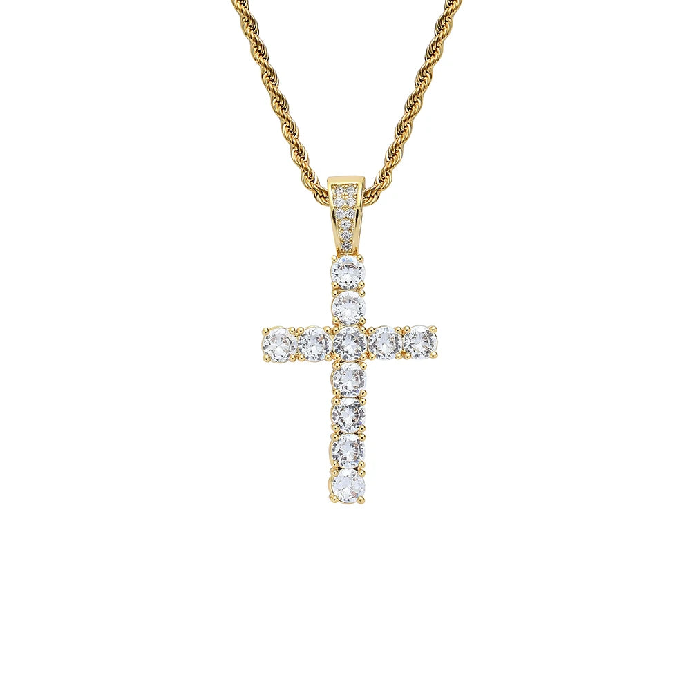 CN338  Brass Prong Setting Zircon Cross Pendants Iced Out Hip Hop CZ Necklace Bling Bling Jewelry