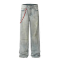 Wide-leg Custom Streetwear Cotton Denim Straight Baggy Loose Patchwork Stonewashed Button Jeans