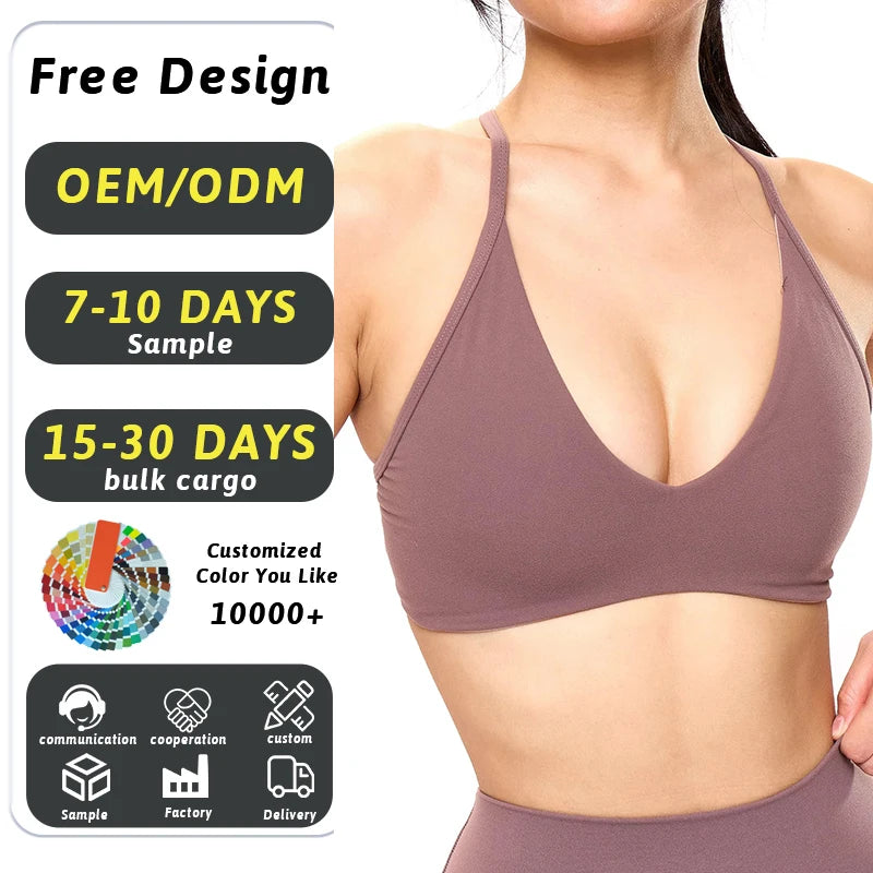 Reversible Sports Bra Strappy Criss-cross Back Design V-neckline No Bust Pads Women Yoga Workout Crop Tops Custom Fitness Bra