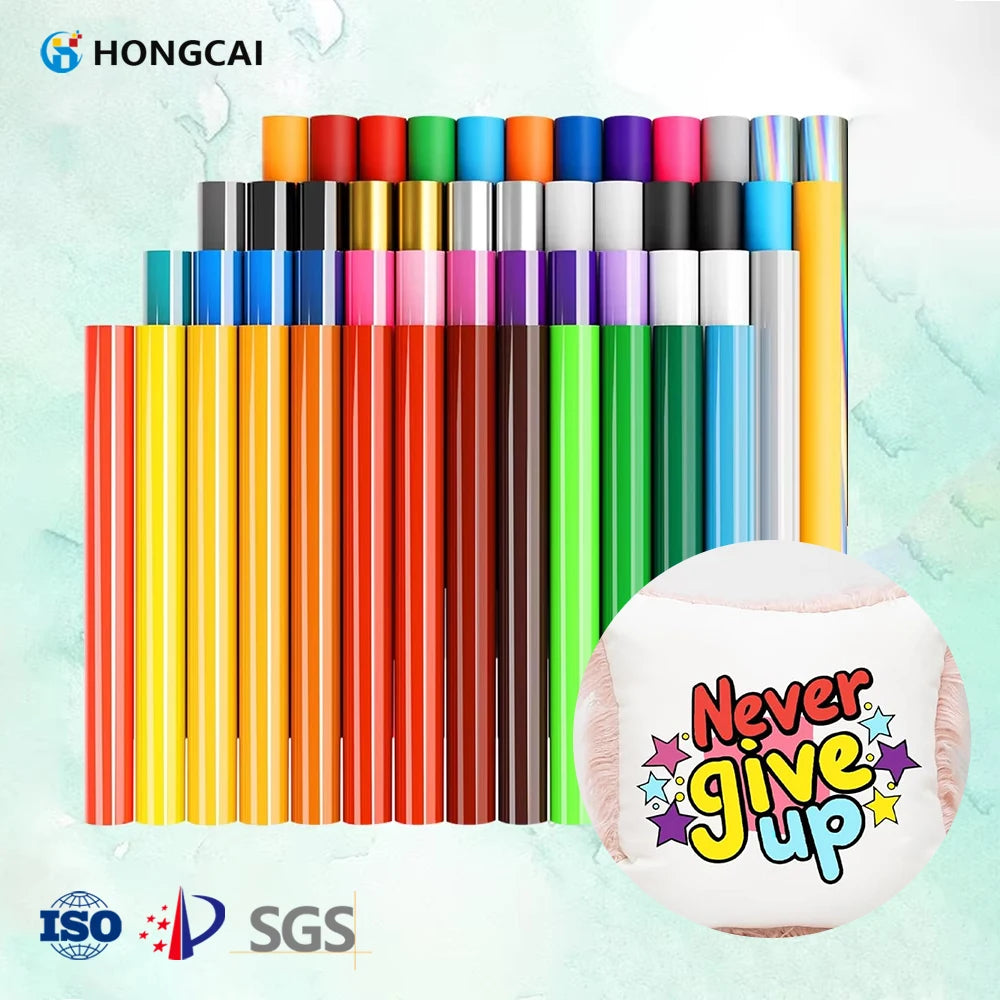 Hongcai 12\" X 3ft PVC Heat Transfer Vinyl Sticky Low Permanent Washable Vinyl Film for Garment for Fabric Cotton T-Shirt Pillow