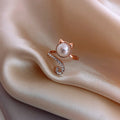 DAIHE Fashion Personality Ladies Kitten Pearl Ring Ins Simple Retro Cute Finger Ring