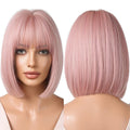 Factory Outlet Pink Short Bob Wig with Bangs Synthetic Pink Cosplay Wigs for Women Natural Straight Lolita Party Hair Wig