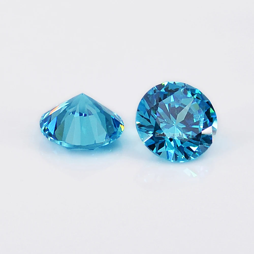 Wuzhou Factory Wholesale Round Middle Aquamarine Cubic Zirconia Stones for Jewelry