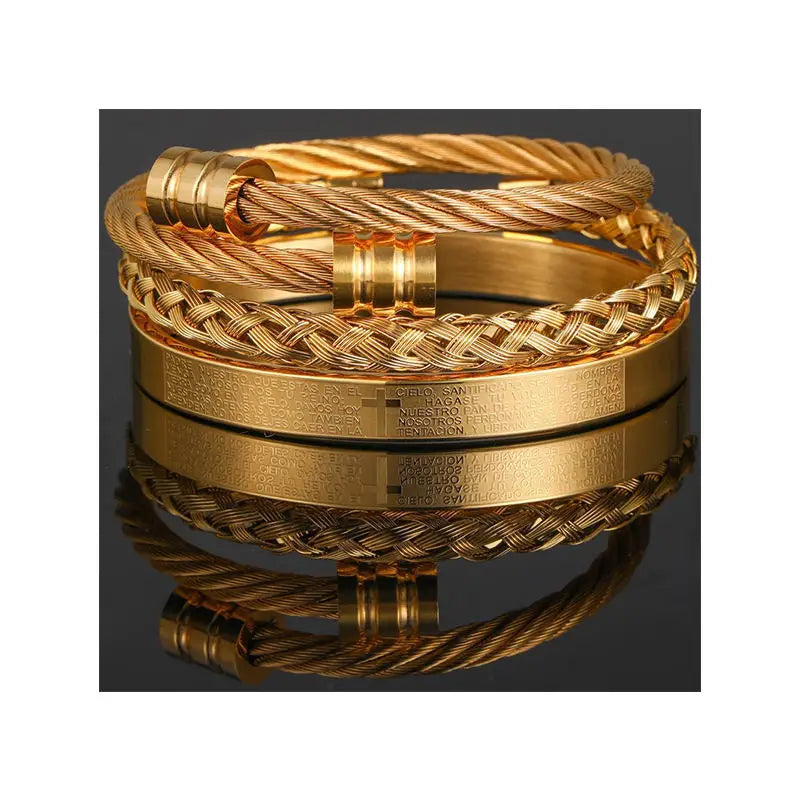 Fashion Punk Luxury Roman Numeral Bracelet Set Open Gold Plated Stainless Steel Bracelet Jewelry