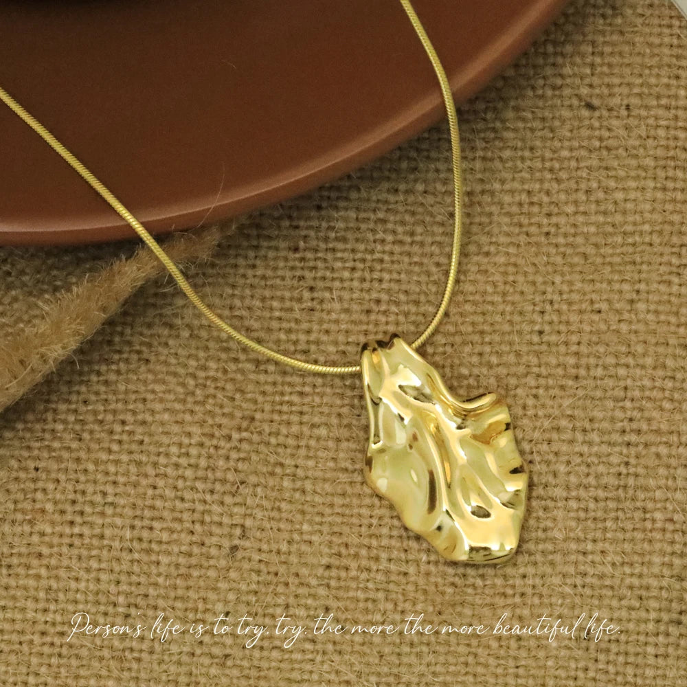 VIANRLA 925 Sterling Silver 18k Gold Plated Round Snake Chain Irregular Pendant Necklace