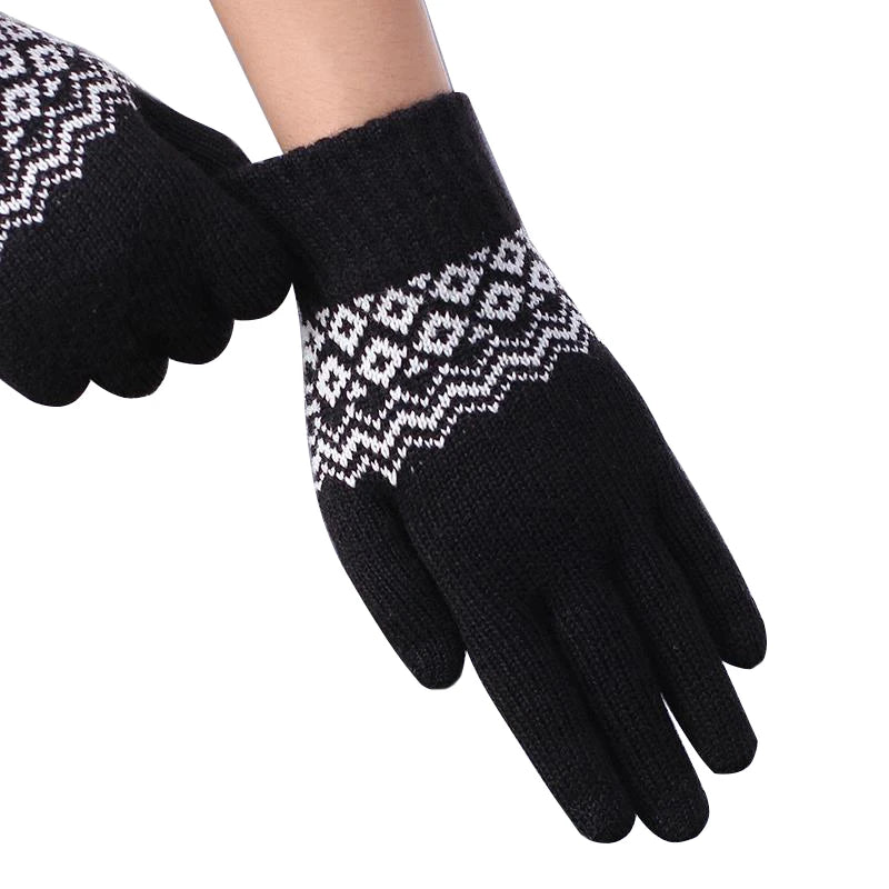 Winter Unisex Jacquard Warmth Thickening Plus Fluff Riding Touch Screen Knitted Gloves