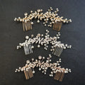 SLBRIDAL Handmade Crystals Rhinestones Pearls Alloy Leaf Bridal Hair Accessories Hair Comb Chain Wedding Headband Women Jewelry
