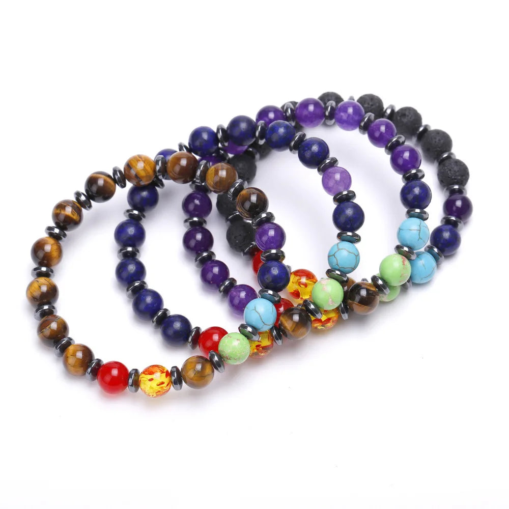Hot 7 Chakra Bracelet Man Black Matte Lava Healing Balance Beads Reiki Buddha Prayer Natural Stone Yoga Bracelet for Women Men