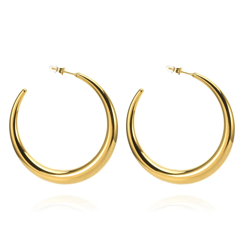 Inventory Sales High-end 18K Real Gold Plated Lightweight Open Cuff Large Hoops No Allergic  Earrings for Women
