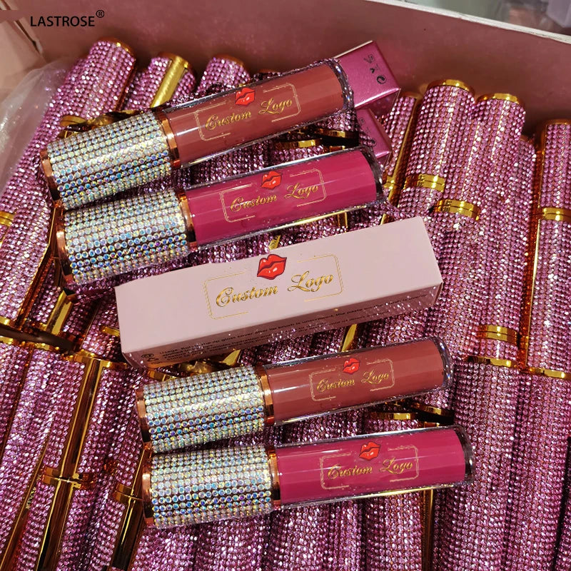 Vegan Nude Brown Rhinestone Lip Gloss Cute Clear Glossy Moisturizing High Pigment Sunscreen Long Lasting Waterproof Non-Stick