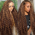 13x4 Blonde Highlights Frontal Wig Brown Highlighted Human Hair Lace Wigs Deep Wave Curly Highlight Lace Front Wig